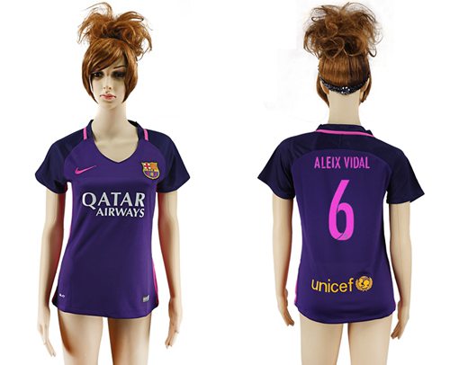 Women's Barcelona #6 Aleix Vidal Away Soccer Club Jersey
